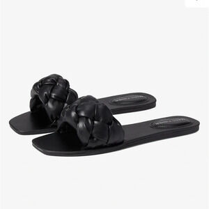 Marc Fisher Women's Black Braided Slide Sandals Size 7.5 Summer Casual